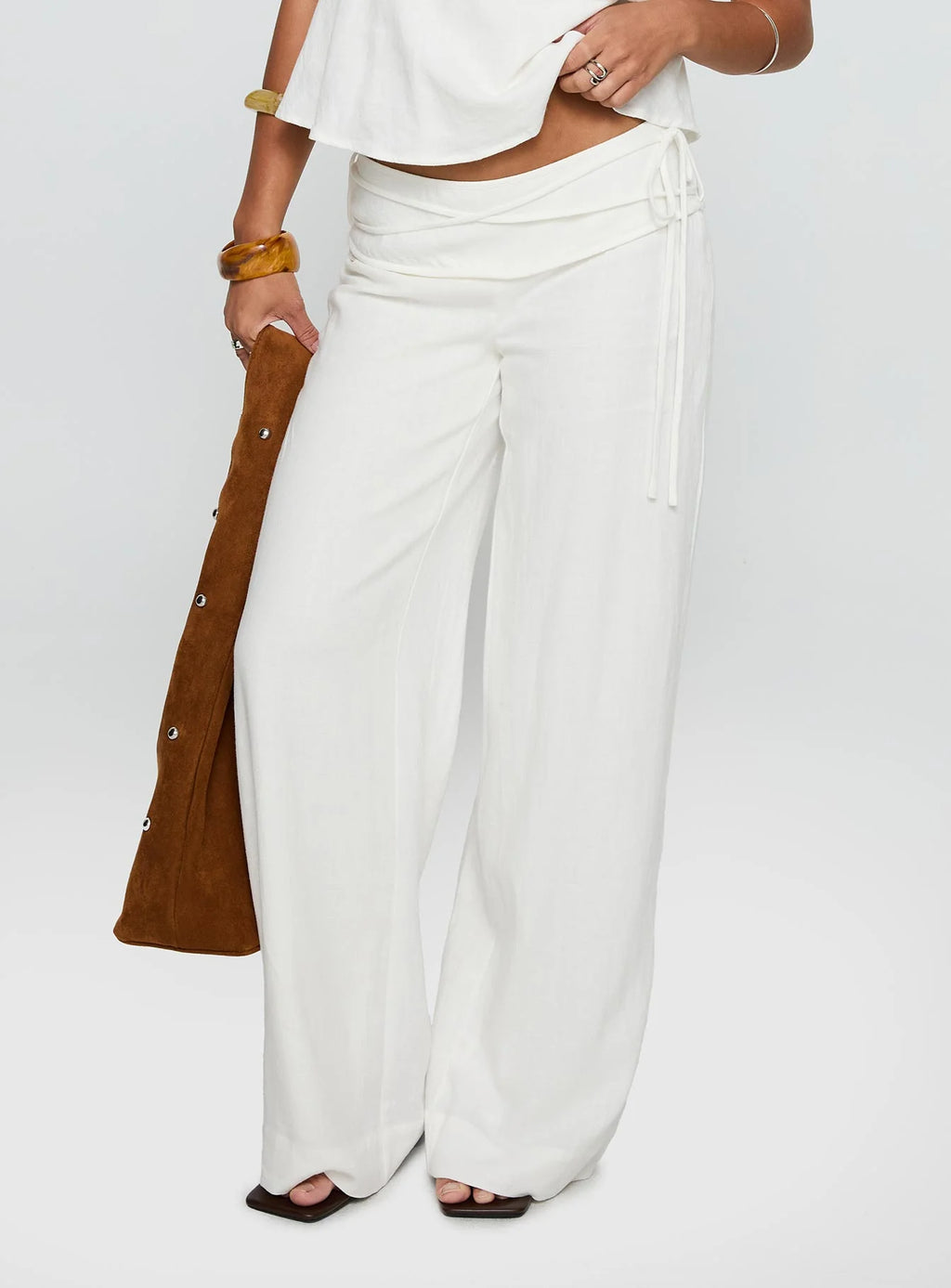 Olivia - Silver Moon Linen Tie Pants
