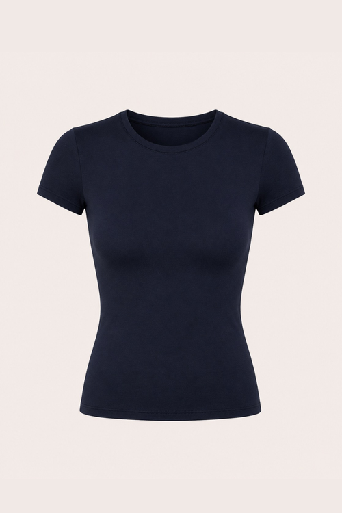 Basic top med korte ærmer ★ marineblå