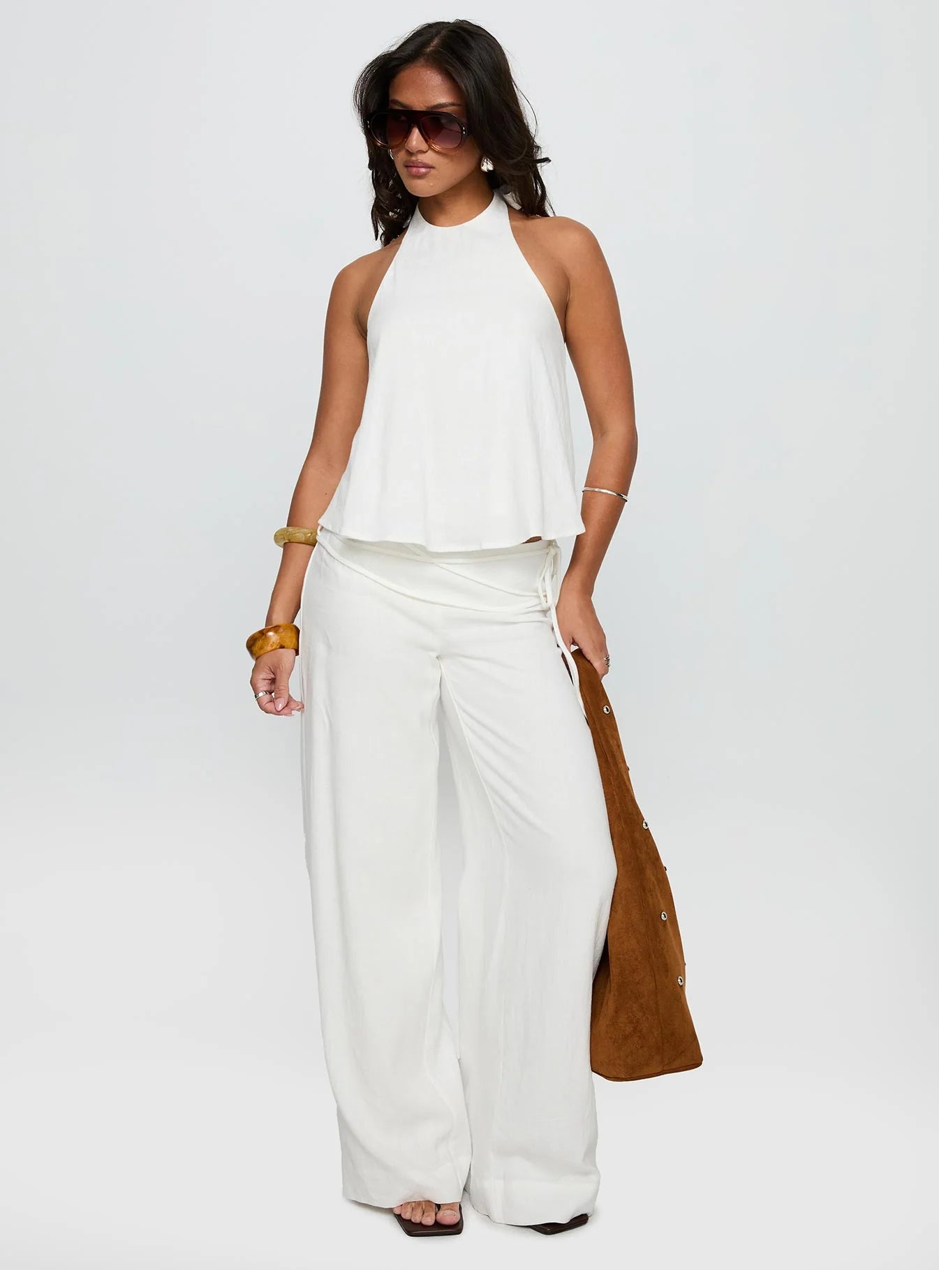 Olivia - Silver Moon Linen Tie Pants