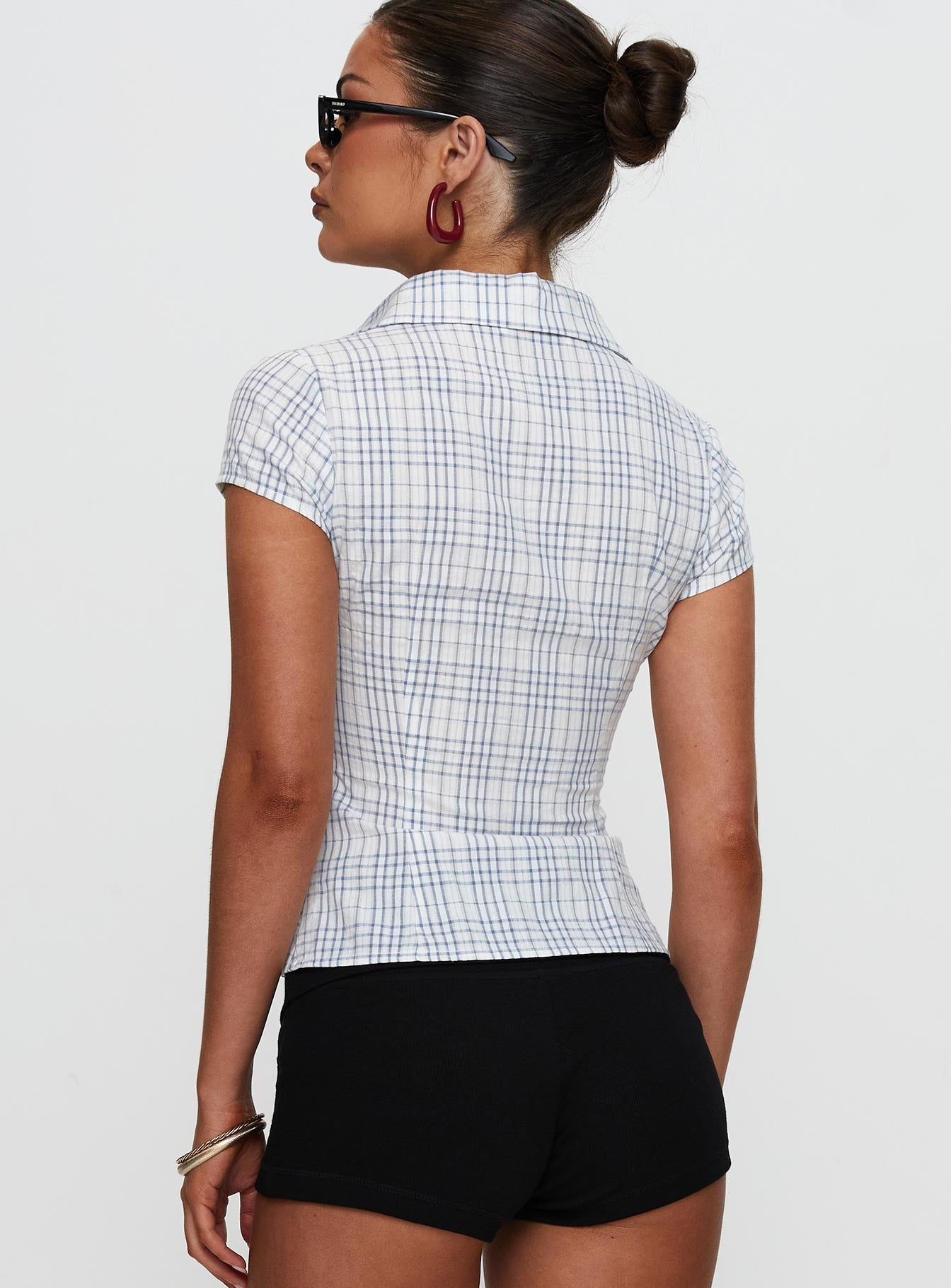 Princess Polly Lower Impact Cottesloe Blouse Top Blau Karo