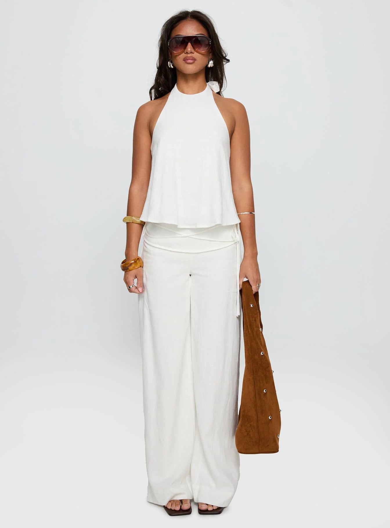 Olivia - Silver Moon Linen Tie Pants