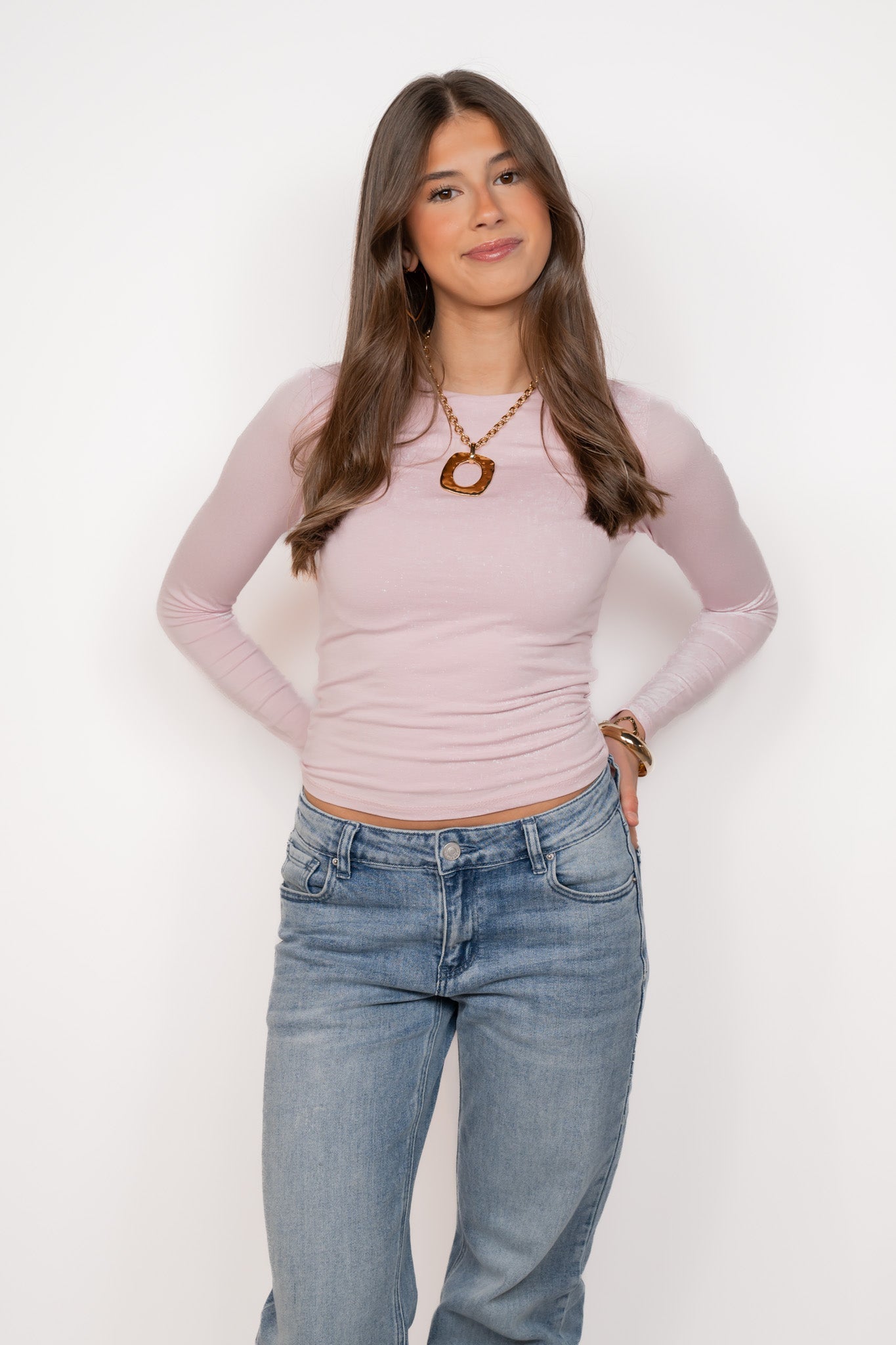 Basis langærmet top ★ baby pink