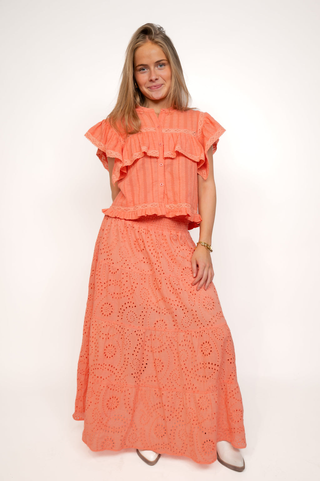 Boho lang nederdel ★ koral