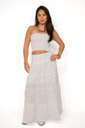 Lang broderet nederdel ★ hvid