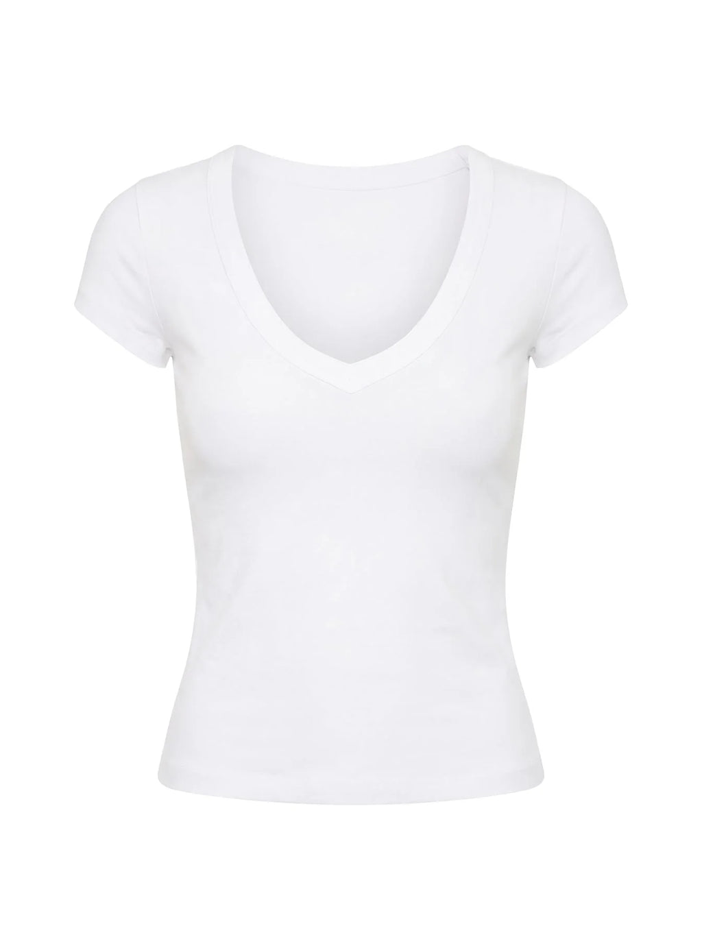 Simona - Deep V Short Sleeve Top White