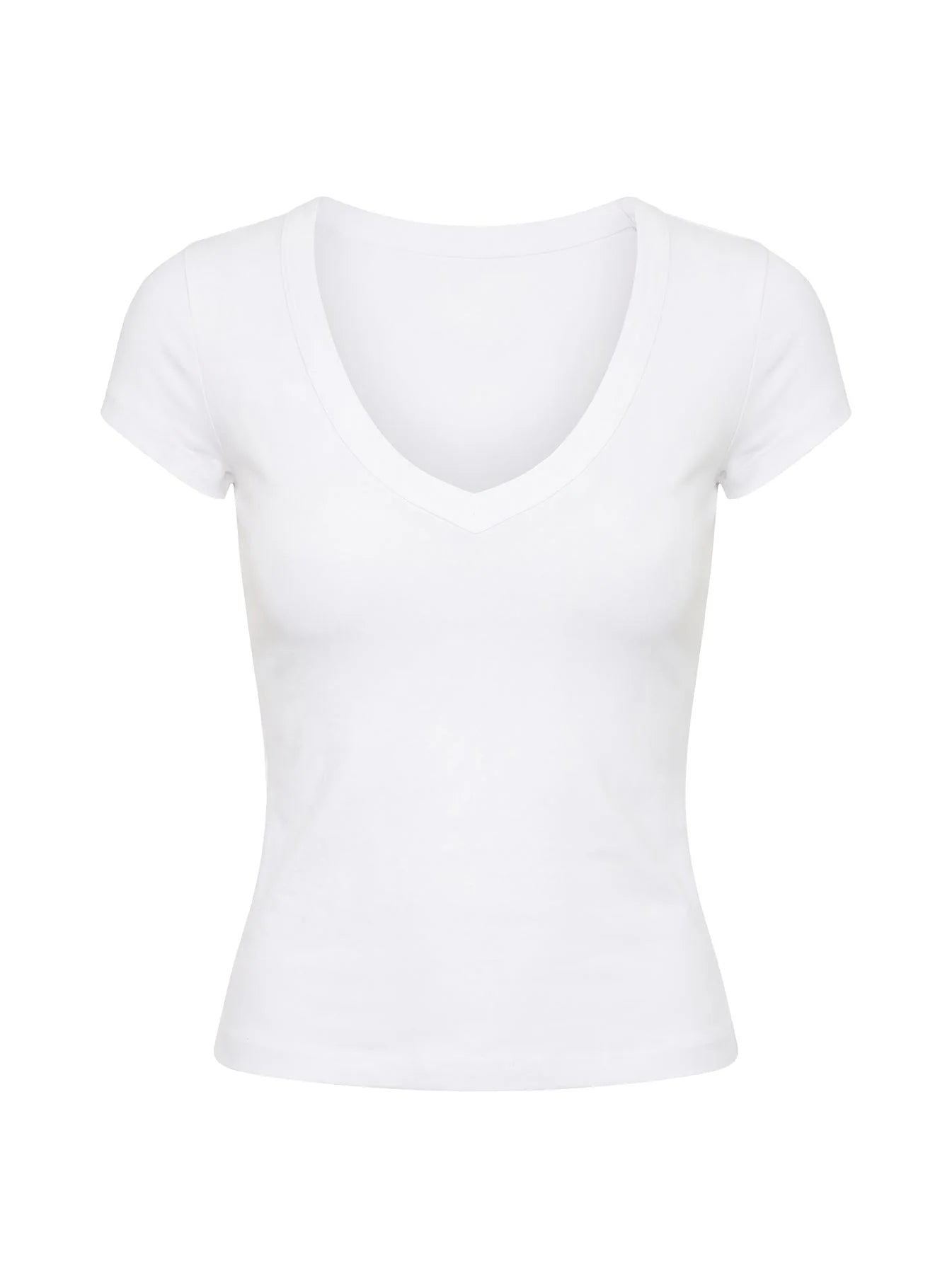 Simona - Deep V Short Sleeve Top White