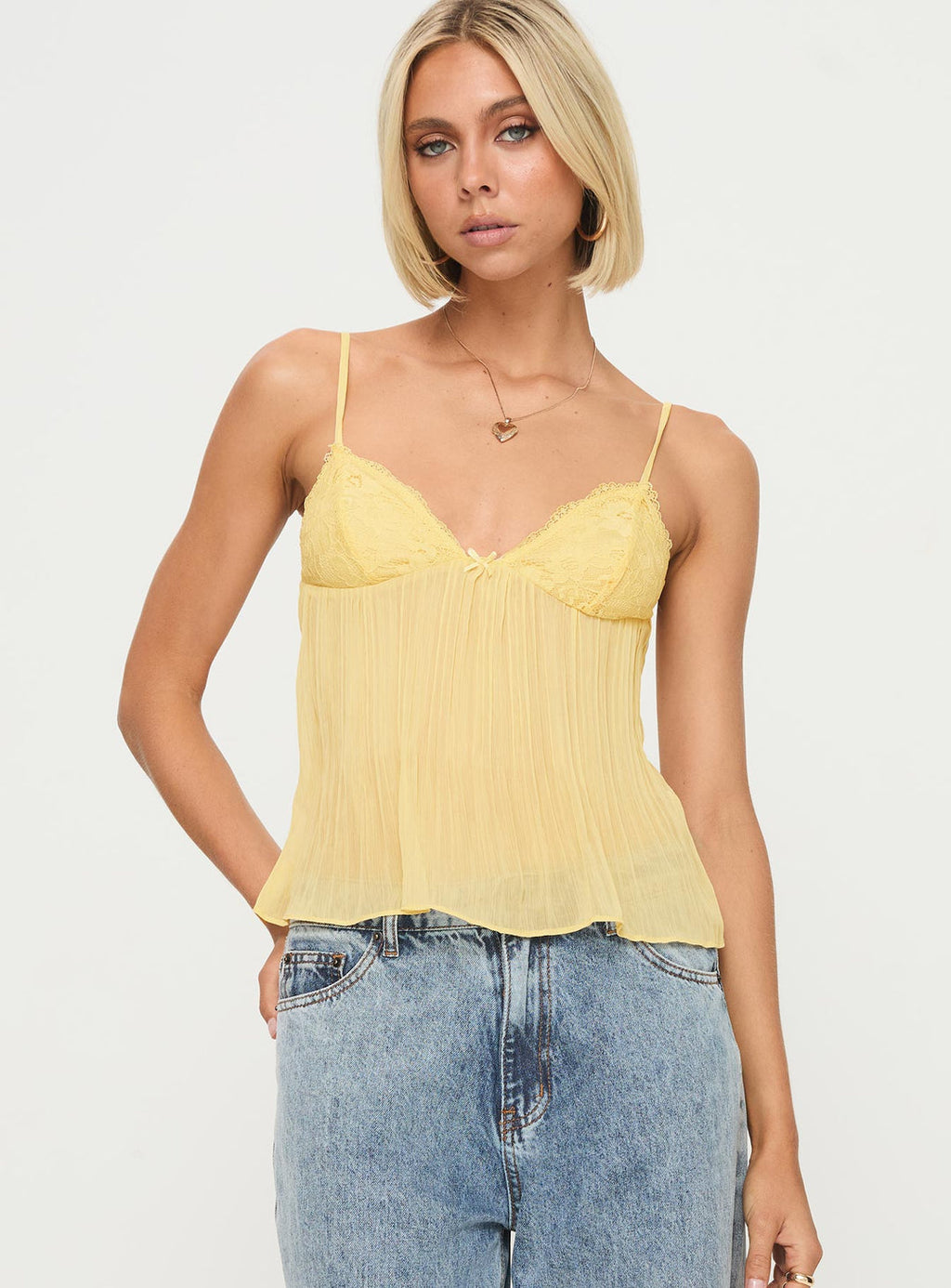 Necia Sweet Lemonade Top V-hals Kant Biologisch Katoen